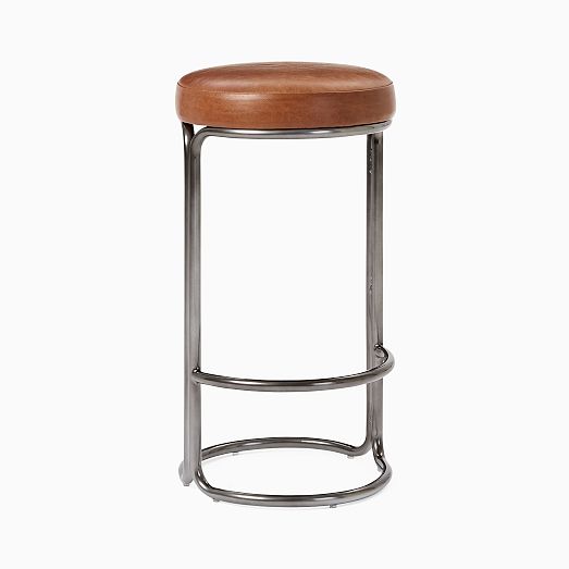 Ridge Metal Bar Taburesi – Taba Deri Oturum (Krom Ayak)