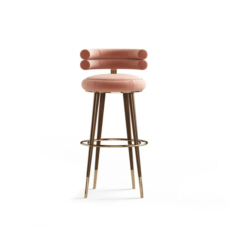 Aurelia Bar Sandalyesi – Lüks Döşeme, Altın Detaylar, Modern Tasarım