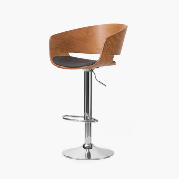 Ahşap Kasalı Amortisörlü Modern Bar Sandalyesi | Krom Ayaklı Döner Bar Taburesi