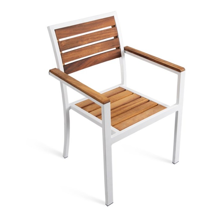 Alüminyum Kollu Cafe Sandalyesi – Ahşap Oturumlu, Dış Mekâna Uygun