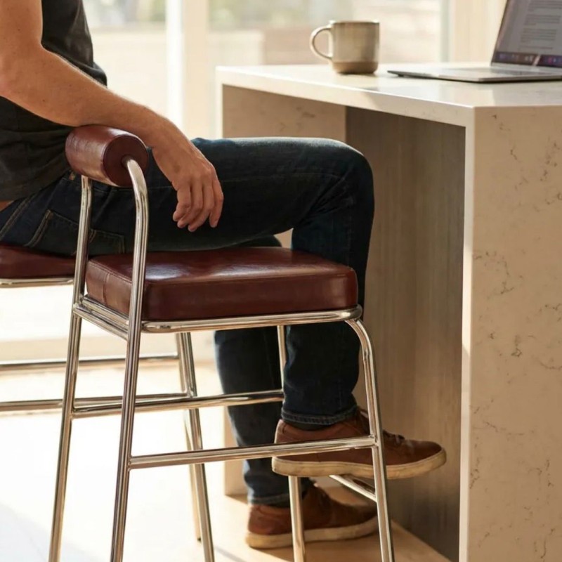 Paslanmaz 304 Kalite Bar Sandalyesi | Deri Oturumlu Profesyonel Bar Taburesi