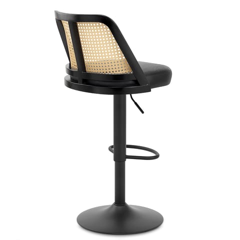 Ravello Bar Sandalyesi – Rattan Sırt, Modern Metal Ayak, Yükseklik Ayarlı Döşemeli Tasarım