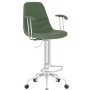Bety Kollu Bar Sandalyesi – Yeşil Deri Döşemeli, Sırtlıklı, Ayarlanabilir, Tekerlekli, Halkalı Modern Bar Taburesi